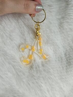 Handmade Letter A Resin Keychain With Glitter And Oranges